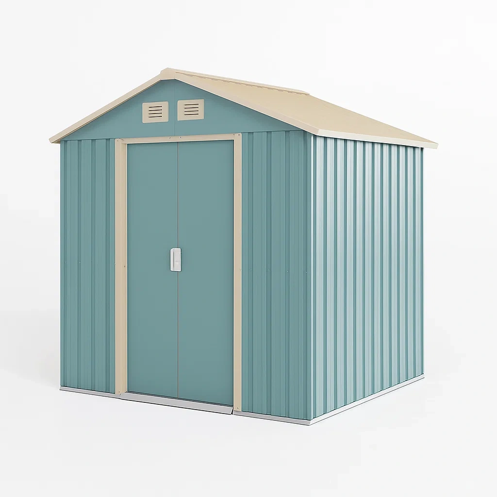 Abri de jardin en métal galvanisé vert crème