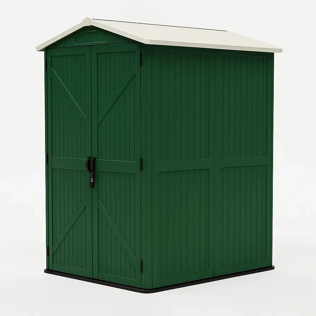 Abri de jardin en plastique vert avec toit blanc