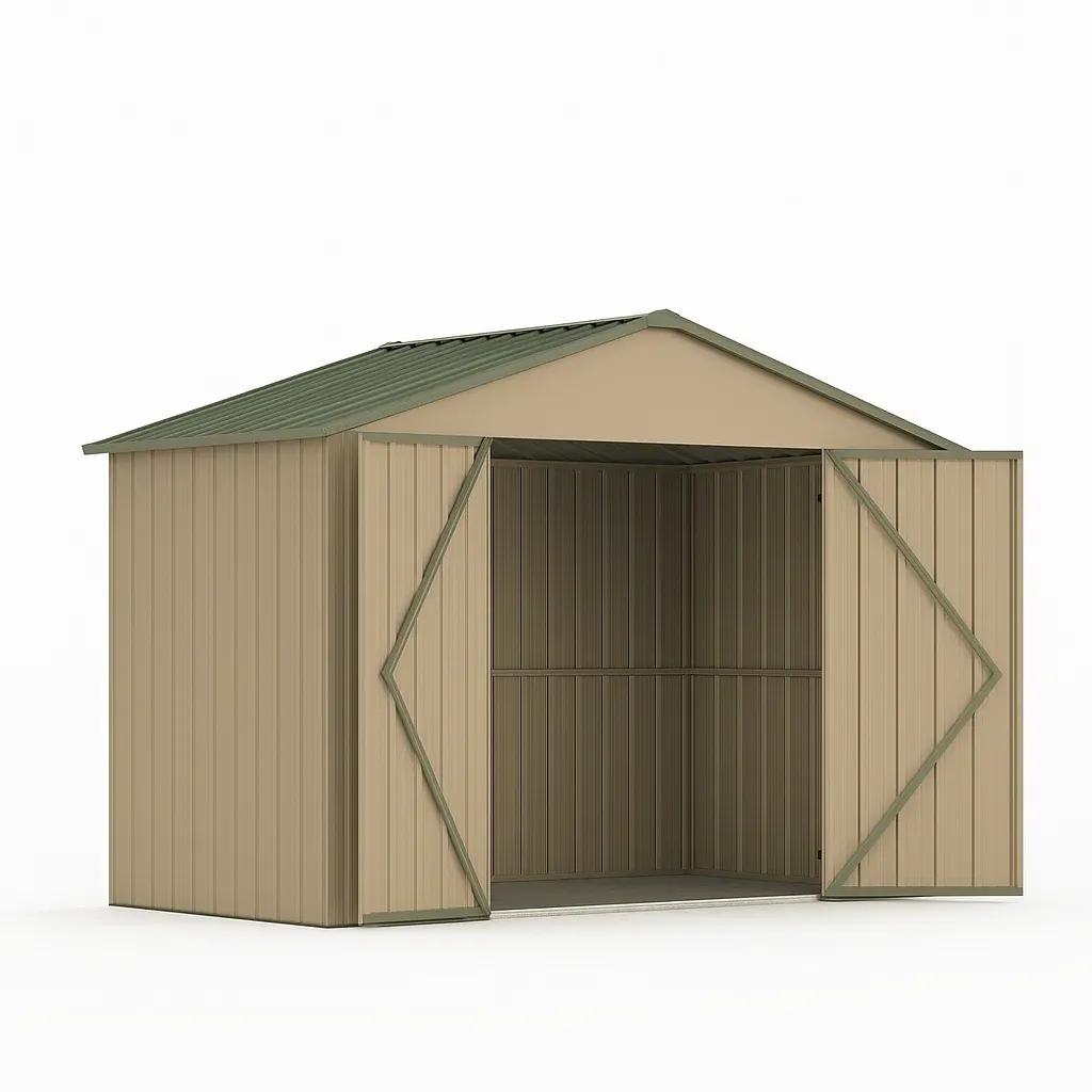 Abri de jardin beige/vert à double porte