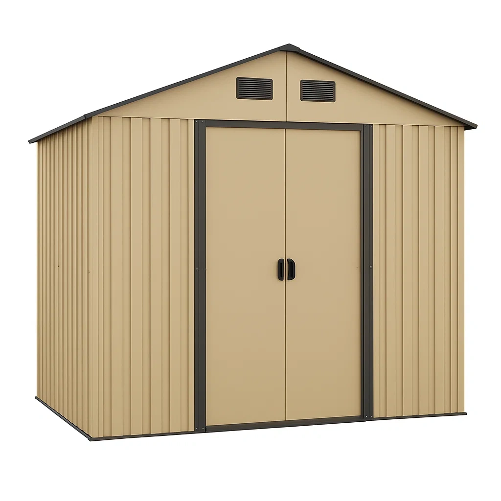 Abri de jardin en acier galvanisé beige à toit double pente 241×238×182 cm