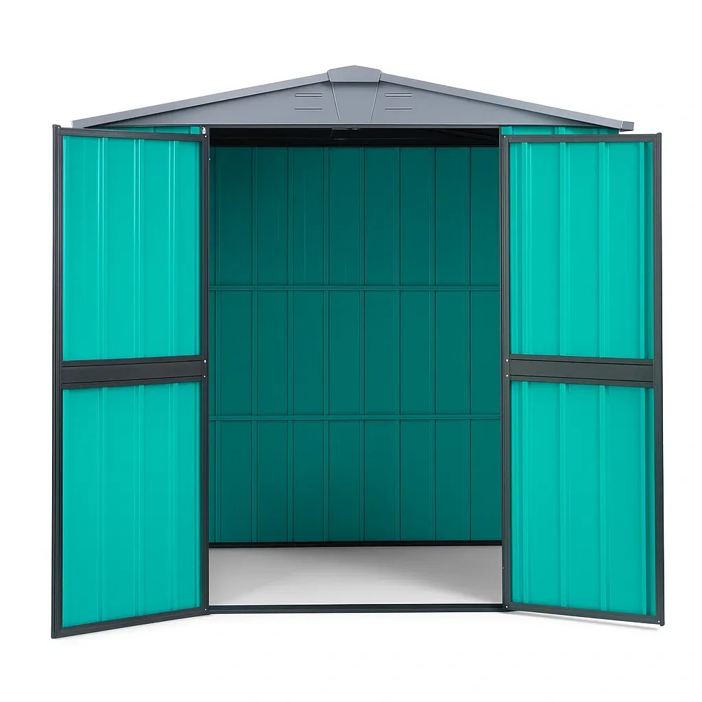 Abri de jardin en métal galvanisé vert avec toit inclinable et portes doubles