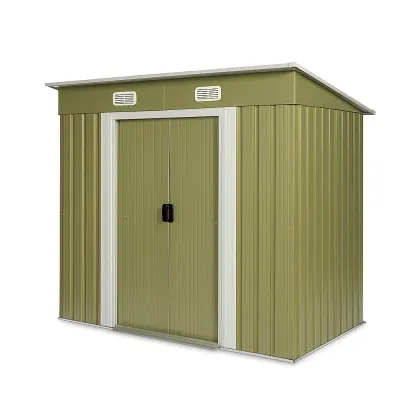 Abri de jardin vert à double porte avec toit incliné 213×127×185 cm