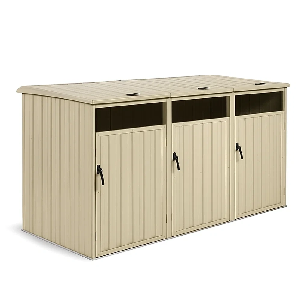Abri poubelle en métal à 3 compartiments beige