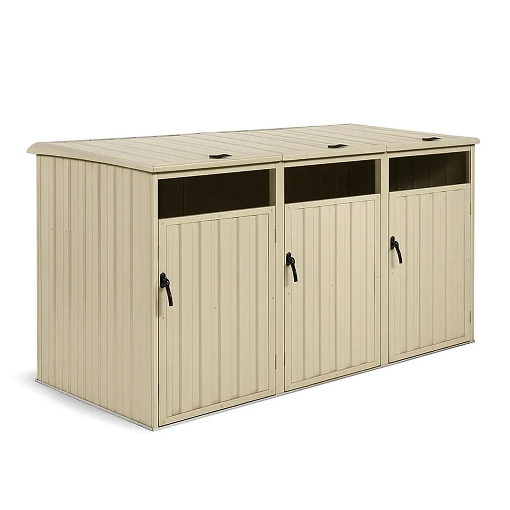 Abri poubelle en métal à 3 compartiments beige