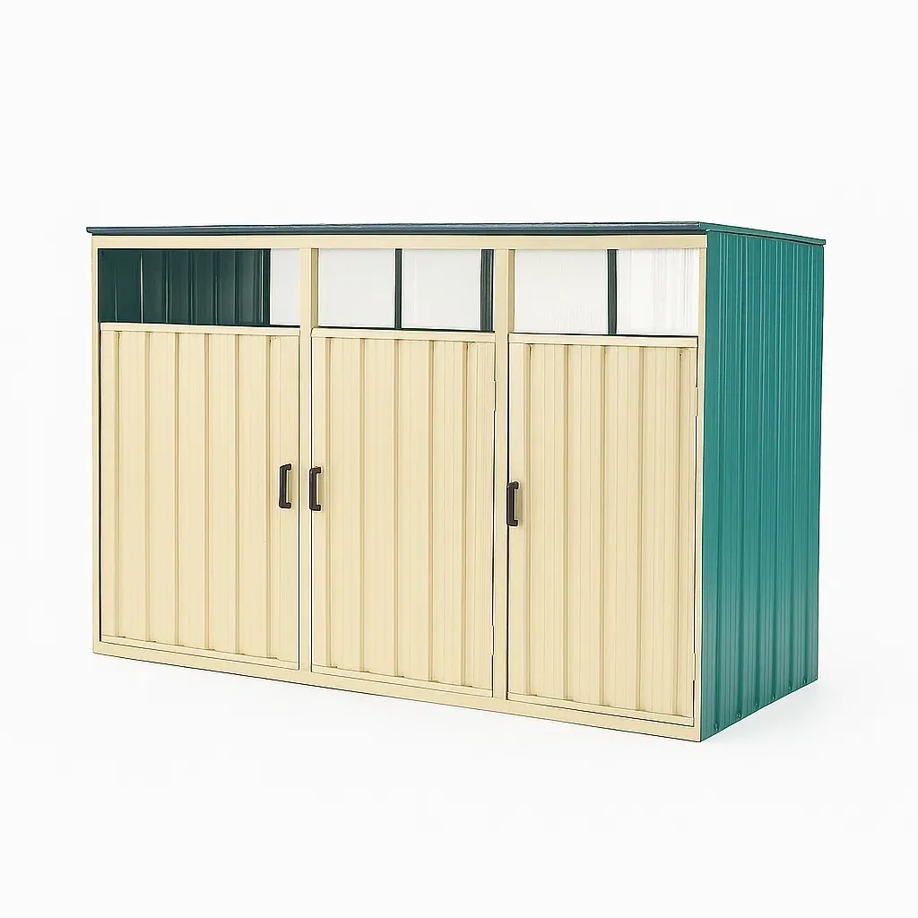 Abri poubelle en métal avec toit en polycarbonate vert et beige