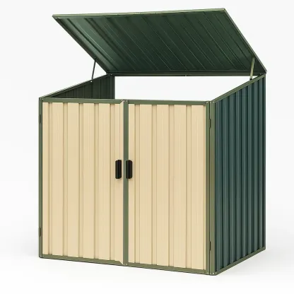 Abri poubelle en métal vert et beige