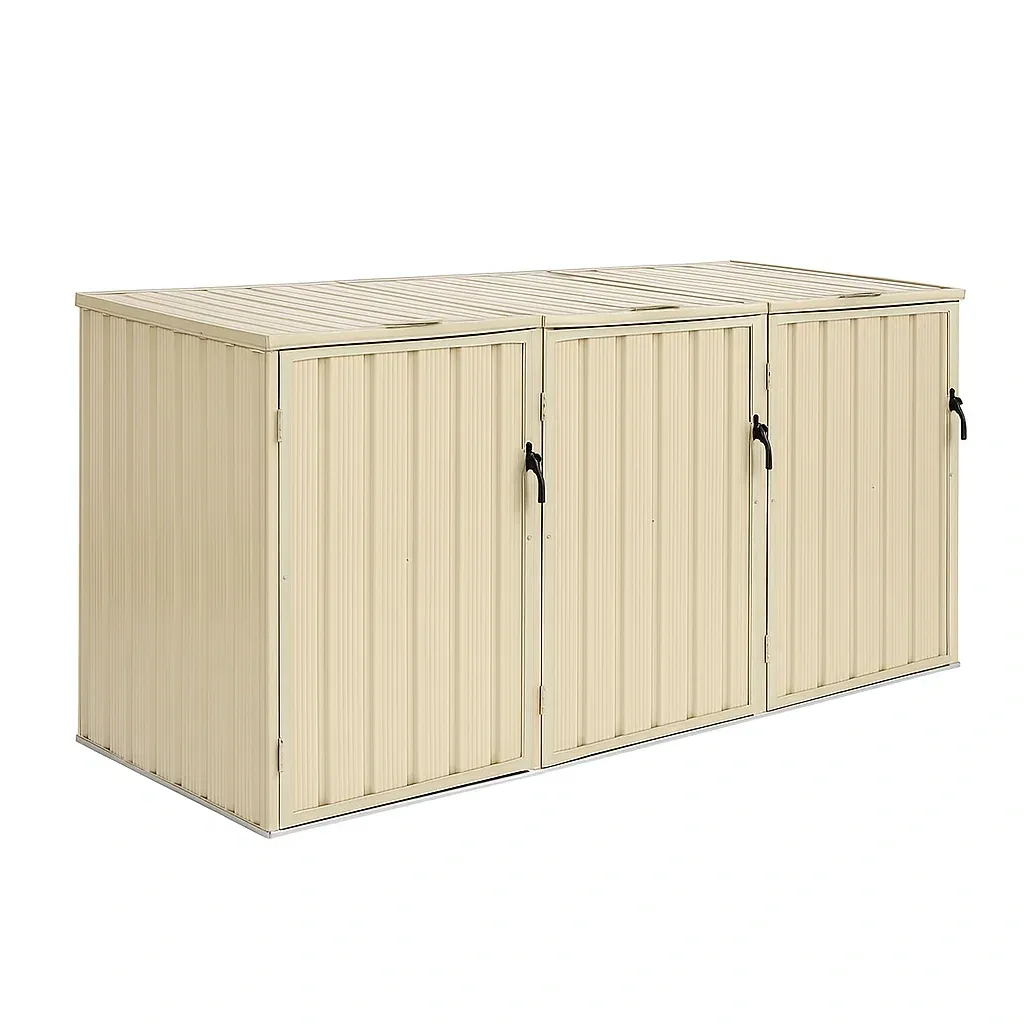Abri poubelle en acier galvanisé à 3 compartiments 174×107×134 cm