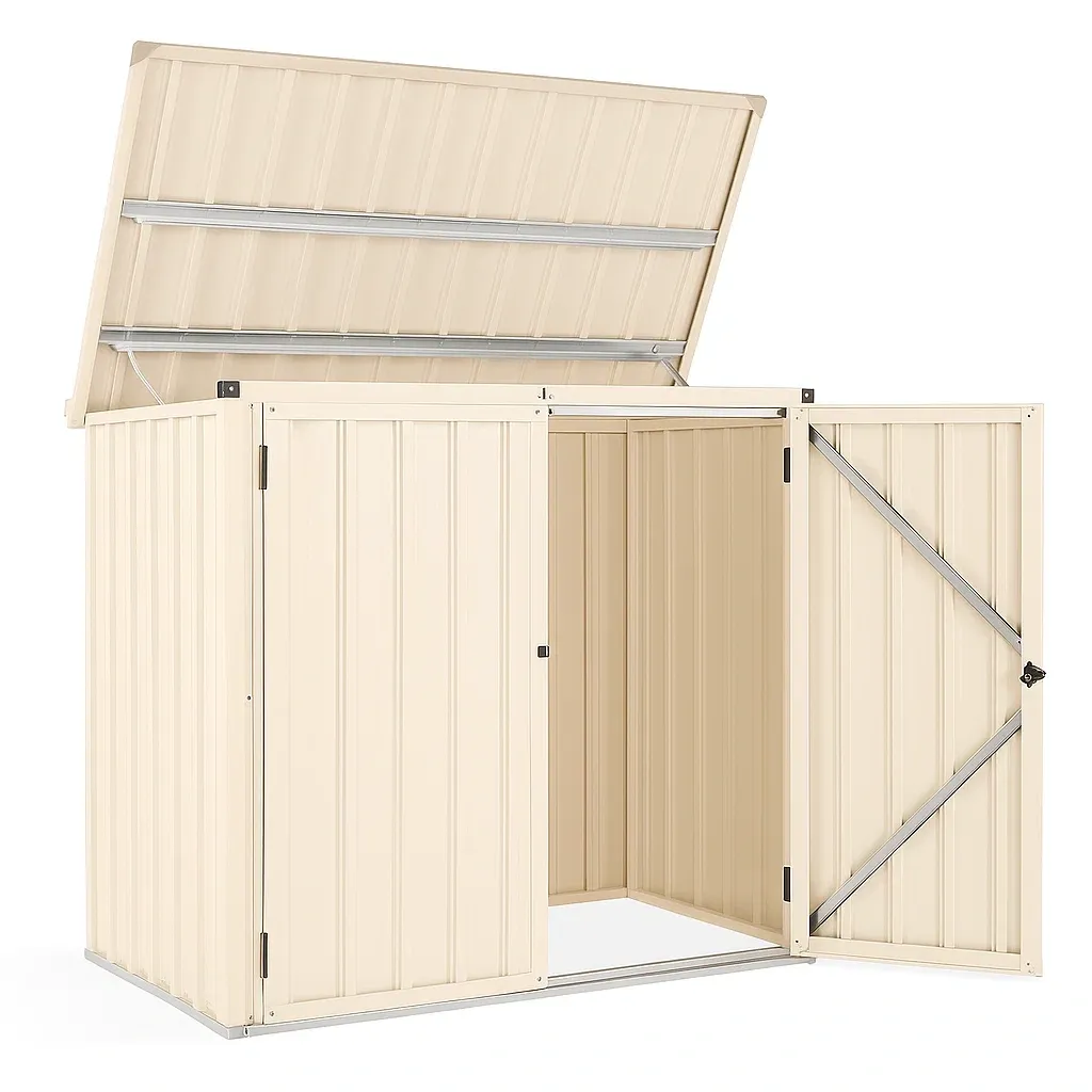 Abri poubelle en métal beige 196×89×132 cm