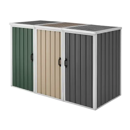 Abri poubelle en acier galvanisé à 3 portes vert/beige/gris