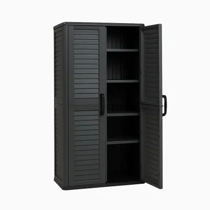 Armoire de rangement en plastique avec étagères ajustables et portes battantes gris