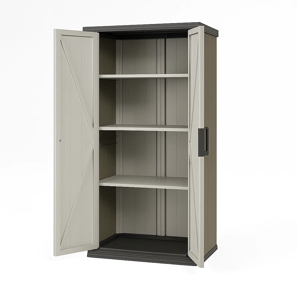 Armoire de rangement en résine avec étagères gris et noir
