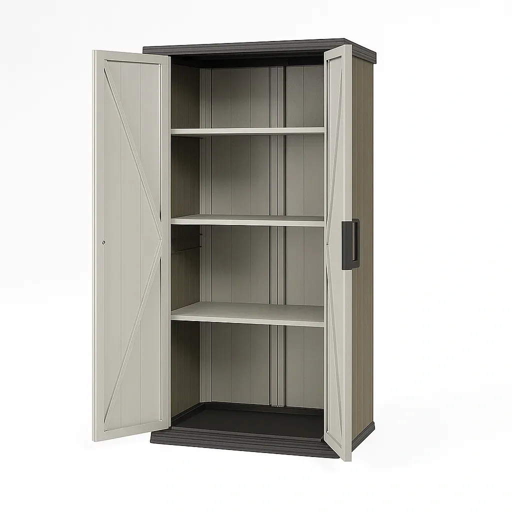Armoire de rangement en résine avec étagères gris et noir