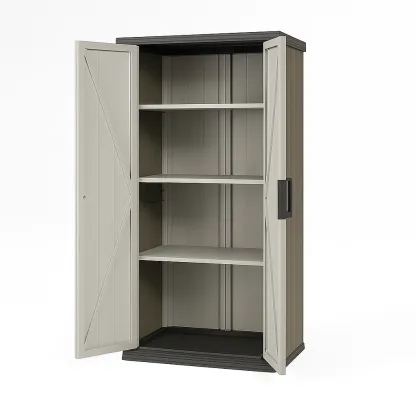 Armoire de rangement en résine avec étagères gris et noir