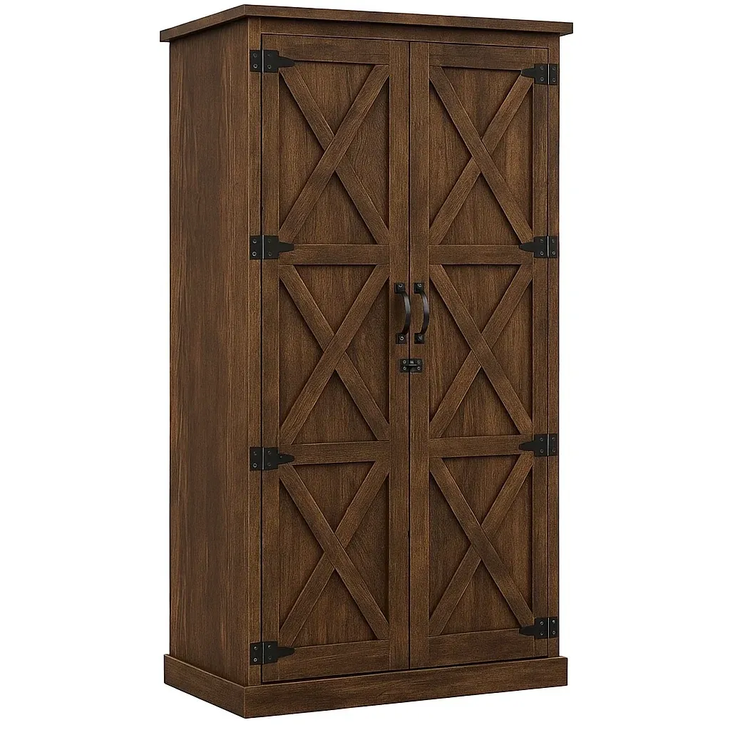 Armoire de rangement en bois MDF avec portes croisées marron