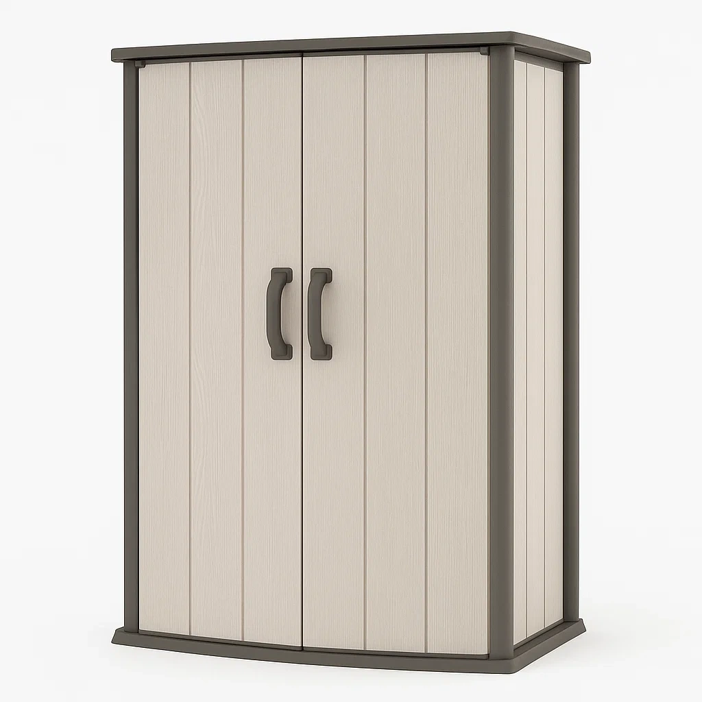 Armoire de rangement en résine beige et gris 80×47×177 cm