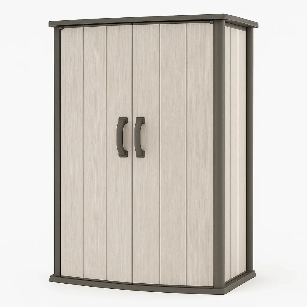 Armoire de rangement en résine beige et gris 80×47×177 cm