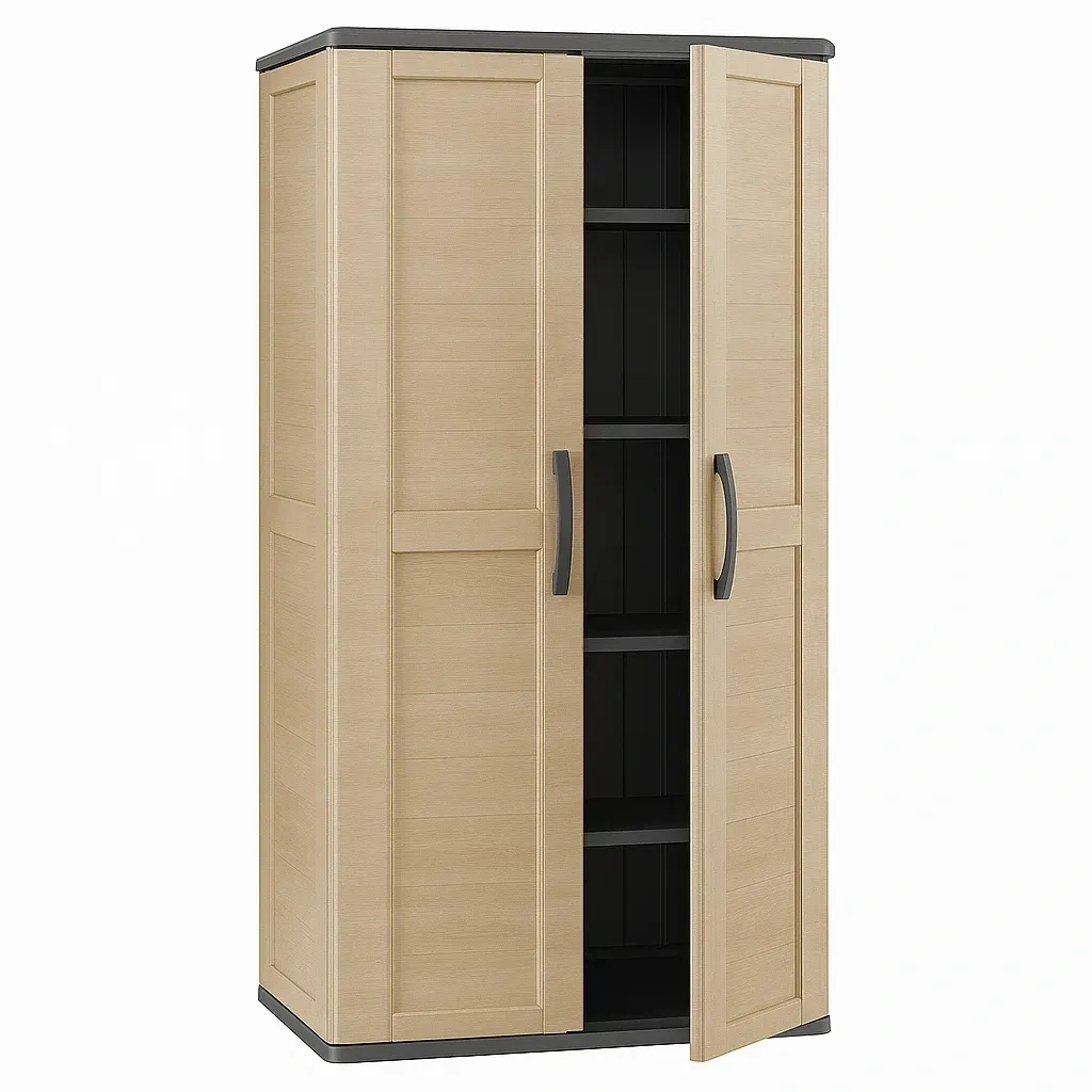 Armoire de rangement en résine beige et gris