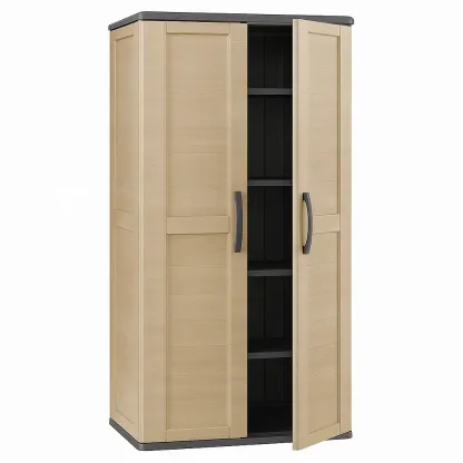 Armoire de rangement en résine beige et gris