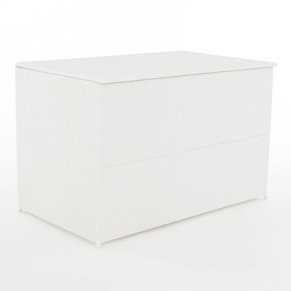 Coffre de rangement en résine tressée blanc