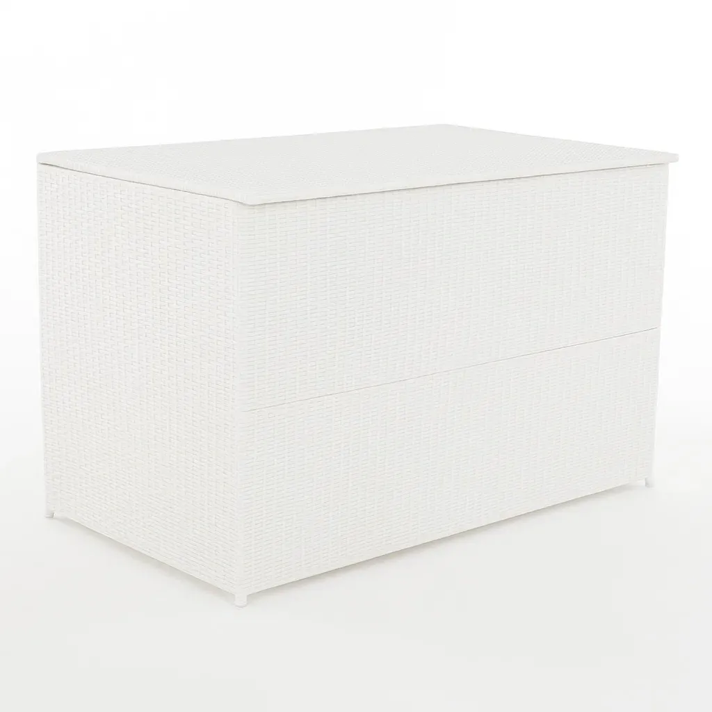 Coffre de rangement en résine tressée blanc