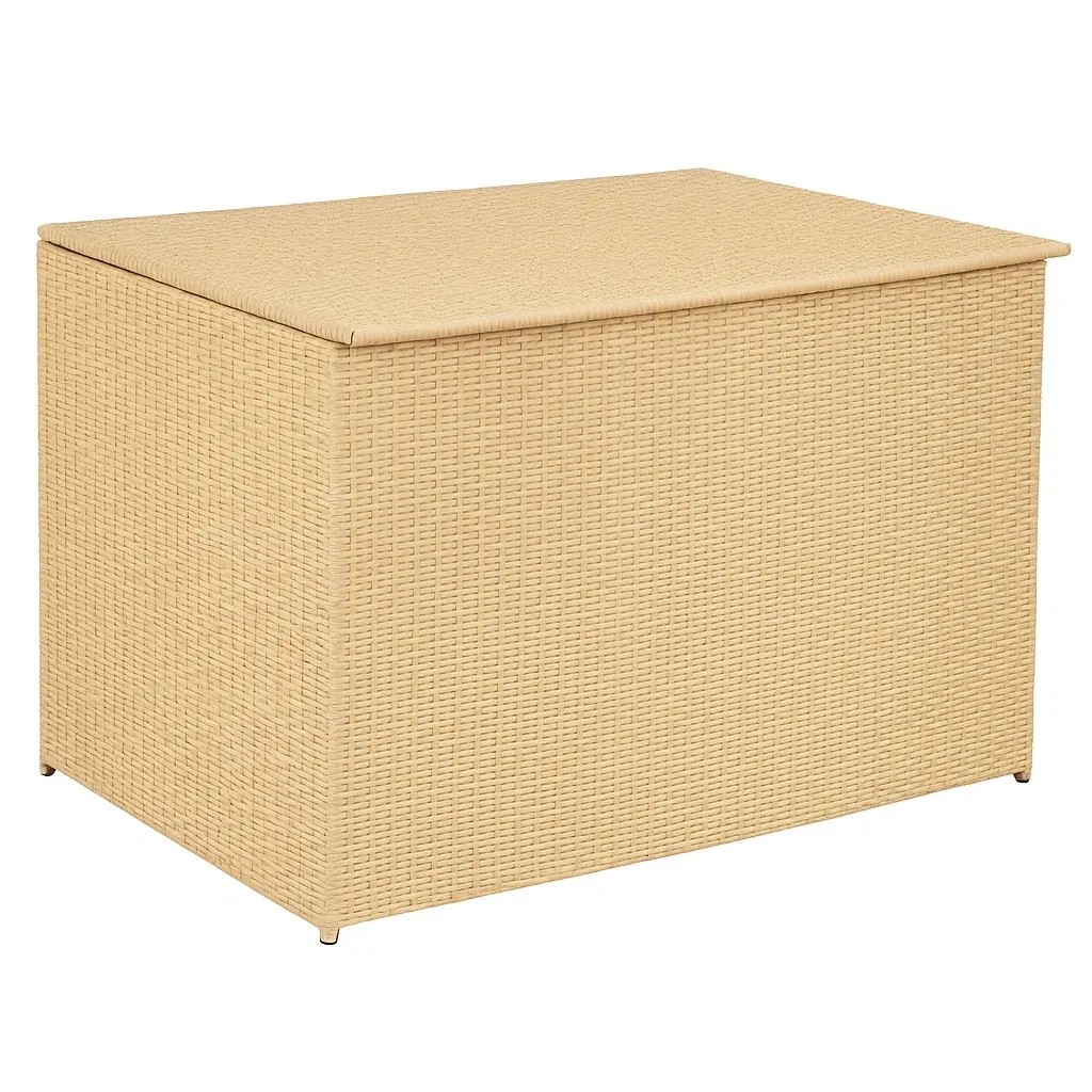 Coffre de rangement rectangulaire en osier synthétique beige 117×50×59 cm