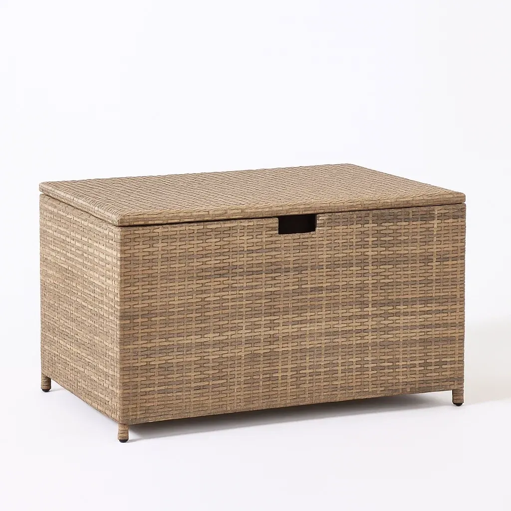 Coffre de rangement en résine tressée beige