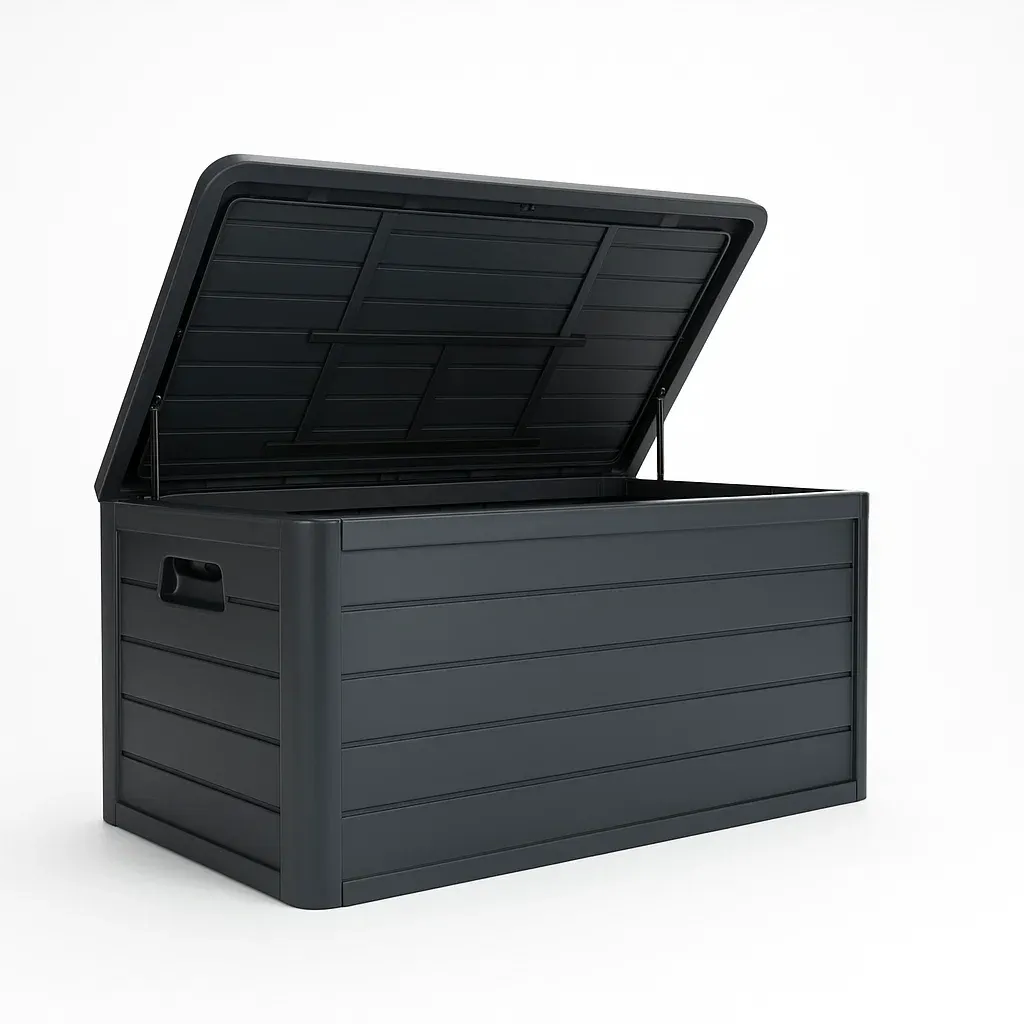 Coffre de rangement en plastique avec couvercle noir 117×45×57 cm