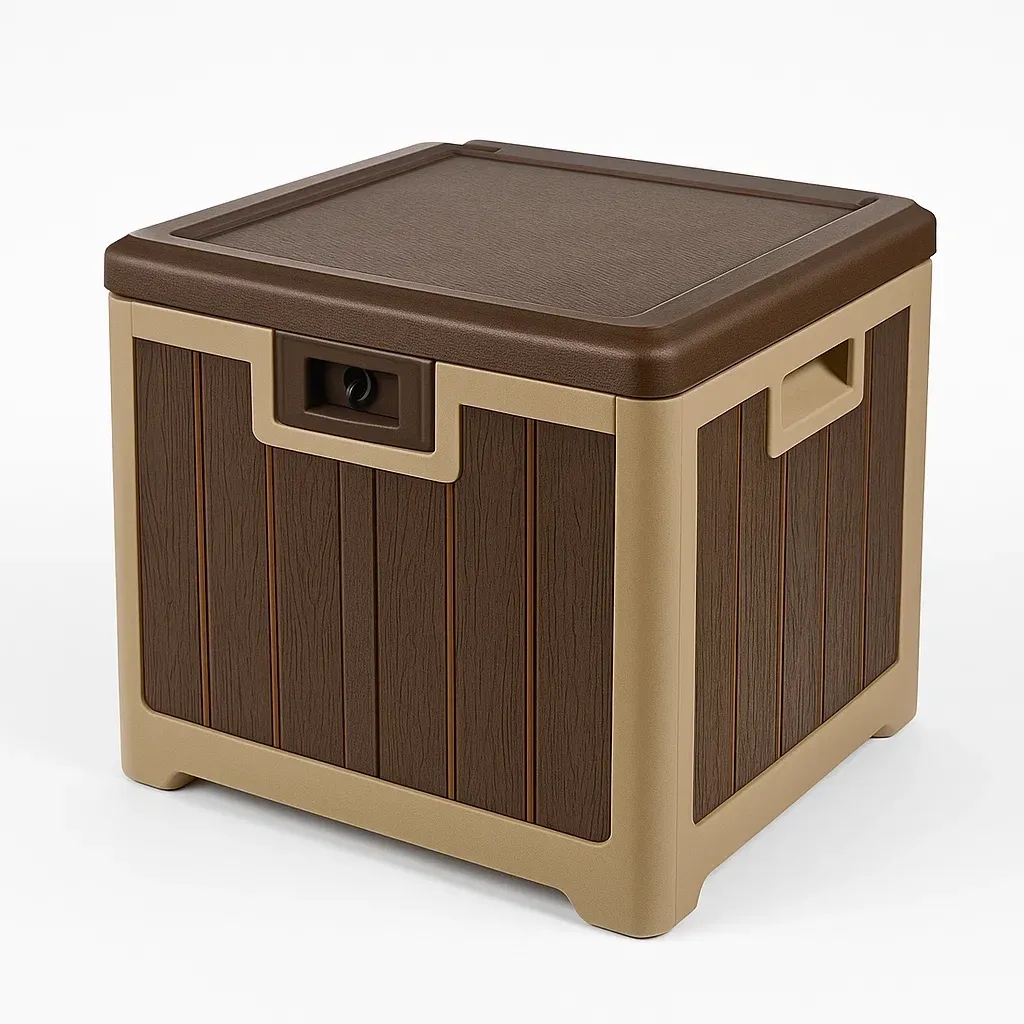 Coffre de rangement en plastique marron/beige 40×40×45 cm