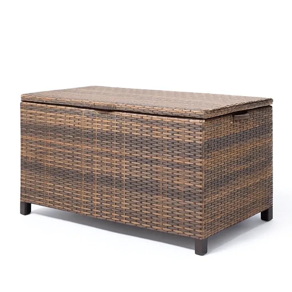 Coffre de rangement en rotin synthétique marron