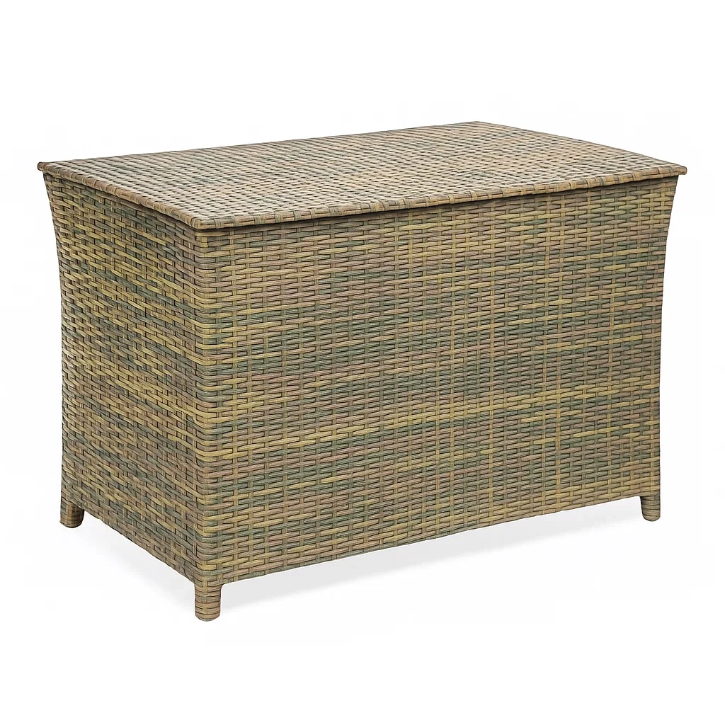 Coffre de rangement en rotin synthétique marron 123×62×82 cm