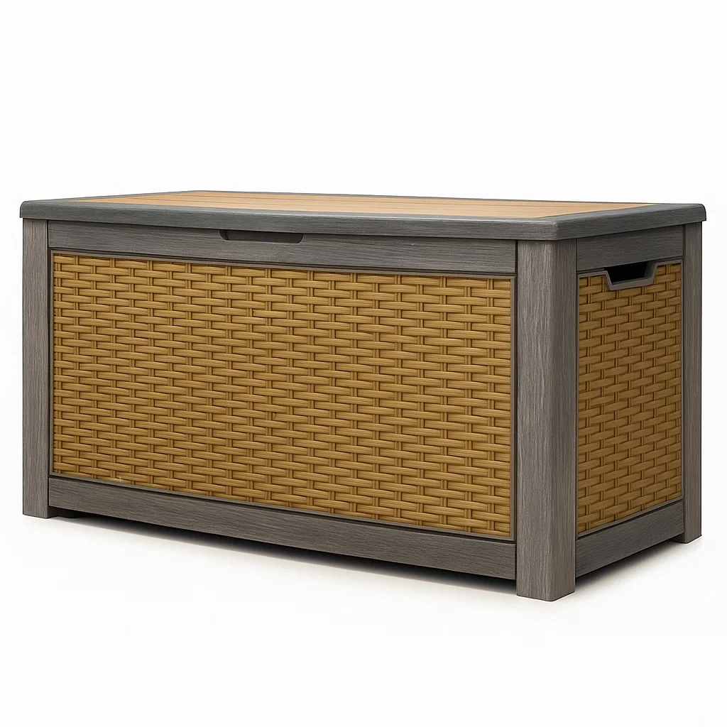 Coffre de rangement en résine et bois