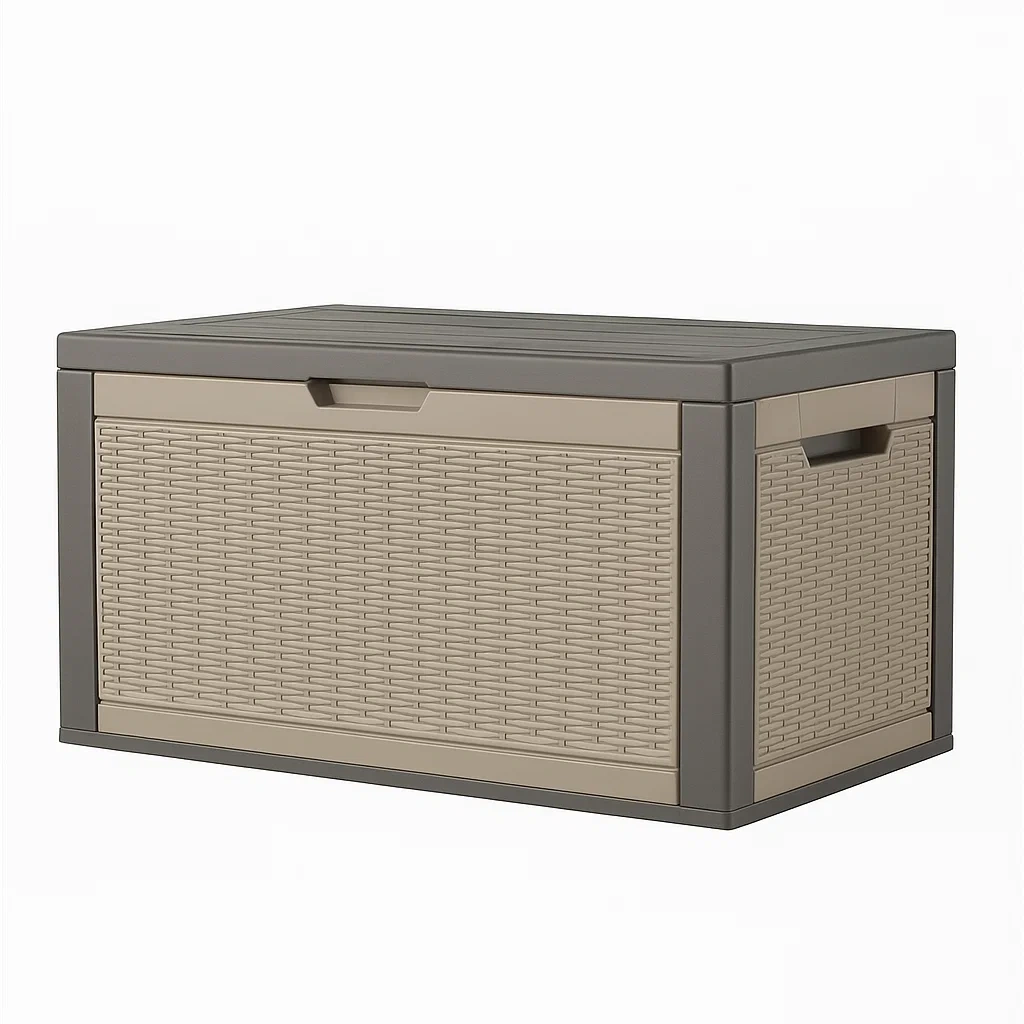 Coffre de rangement en plastique imitation rotin taupe/gris 117×45×57 cm