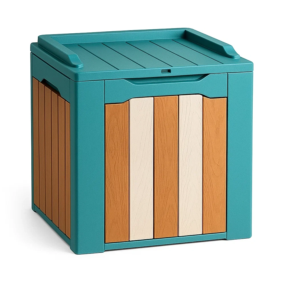 Coffre de rangement en plastique avec décor bois multicolore 45×45×52 cm