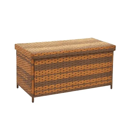 Coffre de rangement en rotin synthétique brun et orange 120×50×55 cm