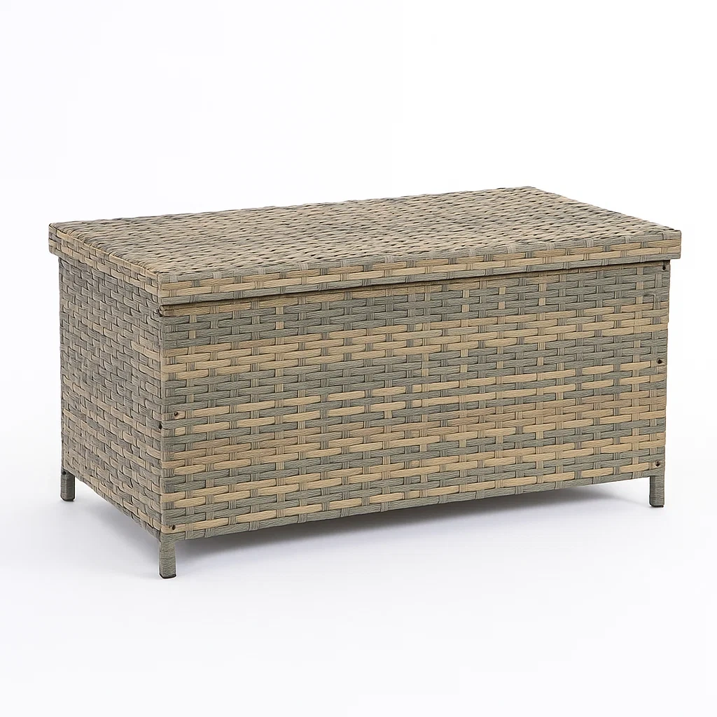 Coffre de rangement en résine tressée beige