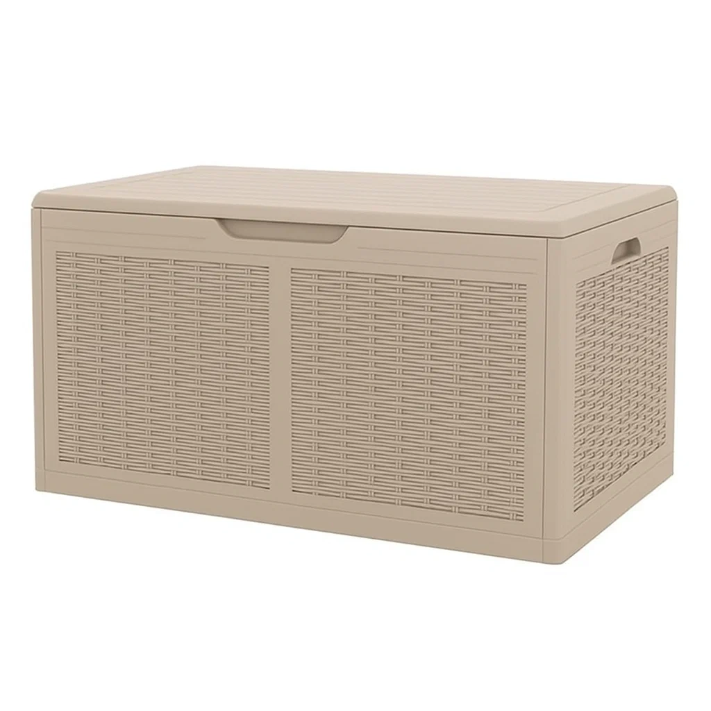 Coffre de rangement en polypropylène imitation rotin beige 117×45×56 cm