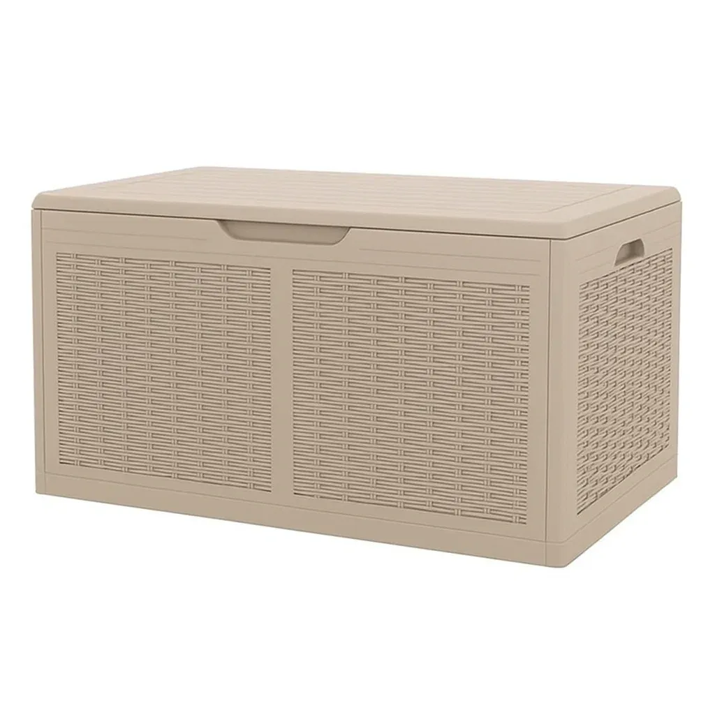 Coffre de rangement en polypropylène imitation rotin beige 117×45×56 cm