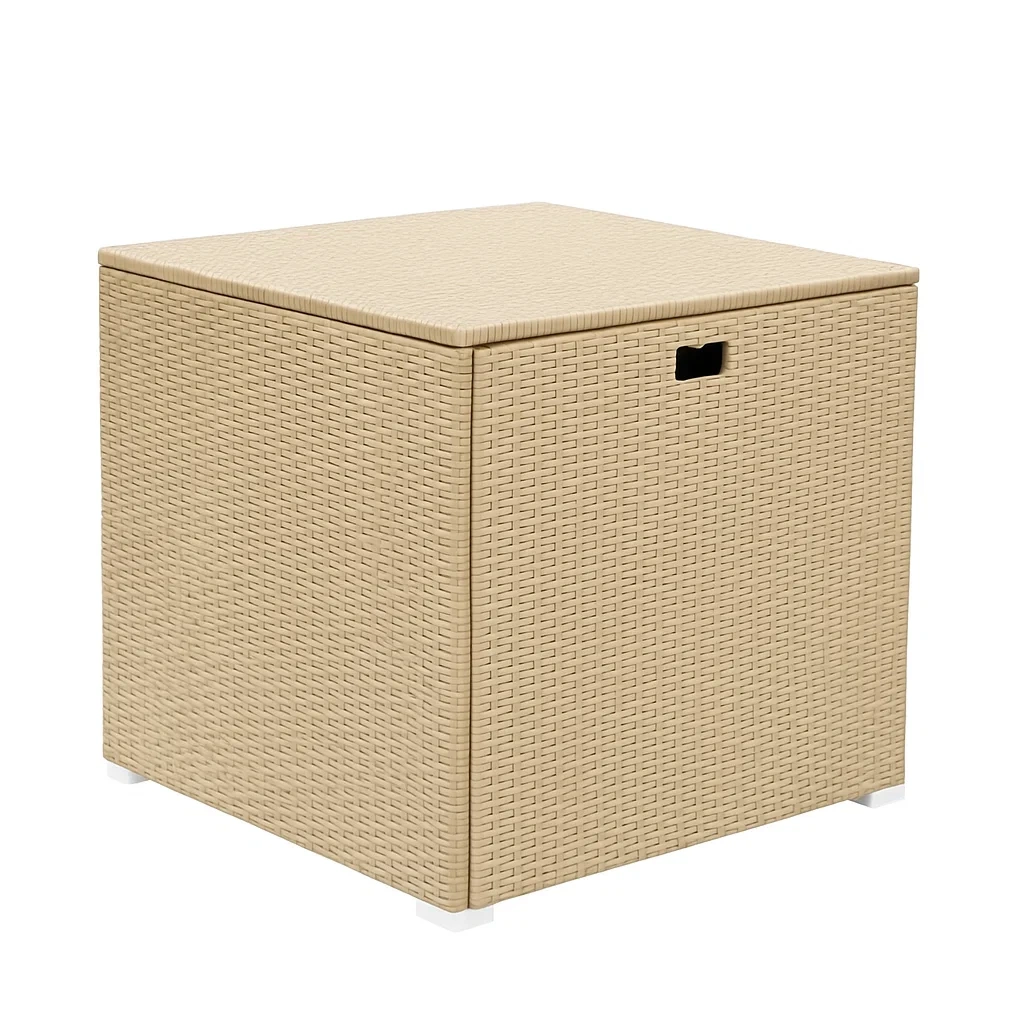Coffre de rangement en plastique imitation osier beige 55×55×50 cm