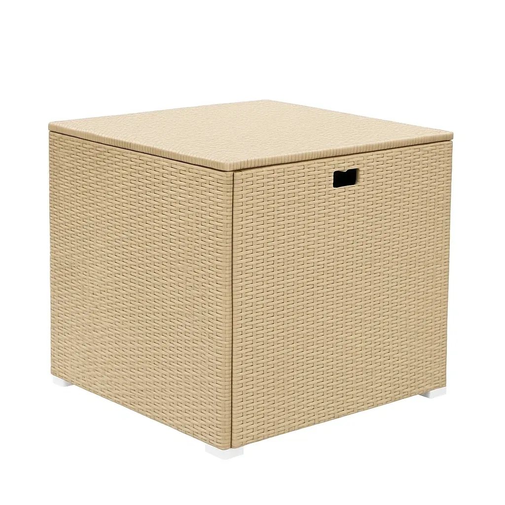 Coffre de rangement en plastique imitation osier beige 55×55×50 cm