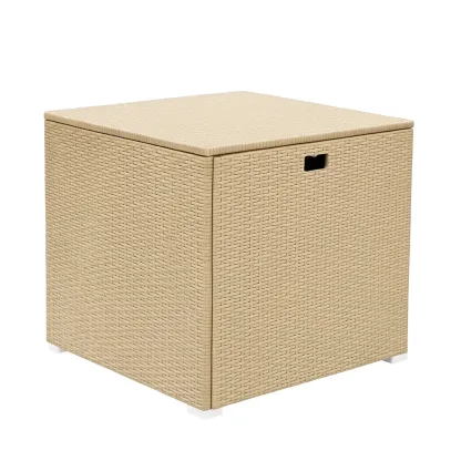 Coffre de rangement en plastique imitation osier beige 55×55×50 cm
