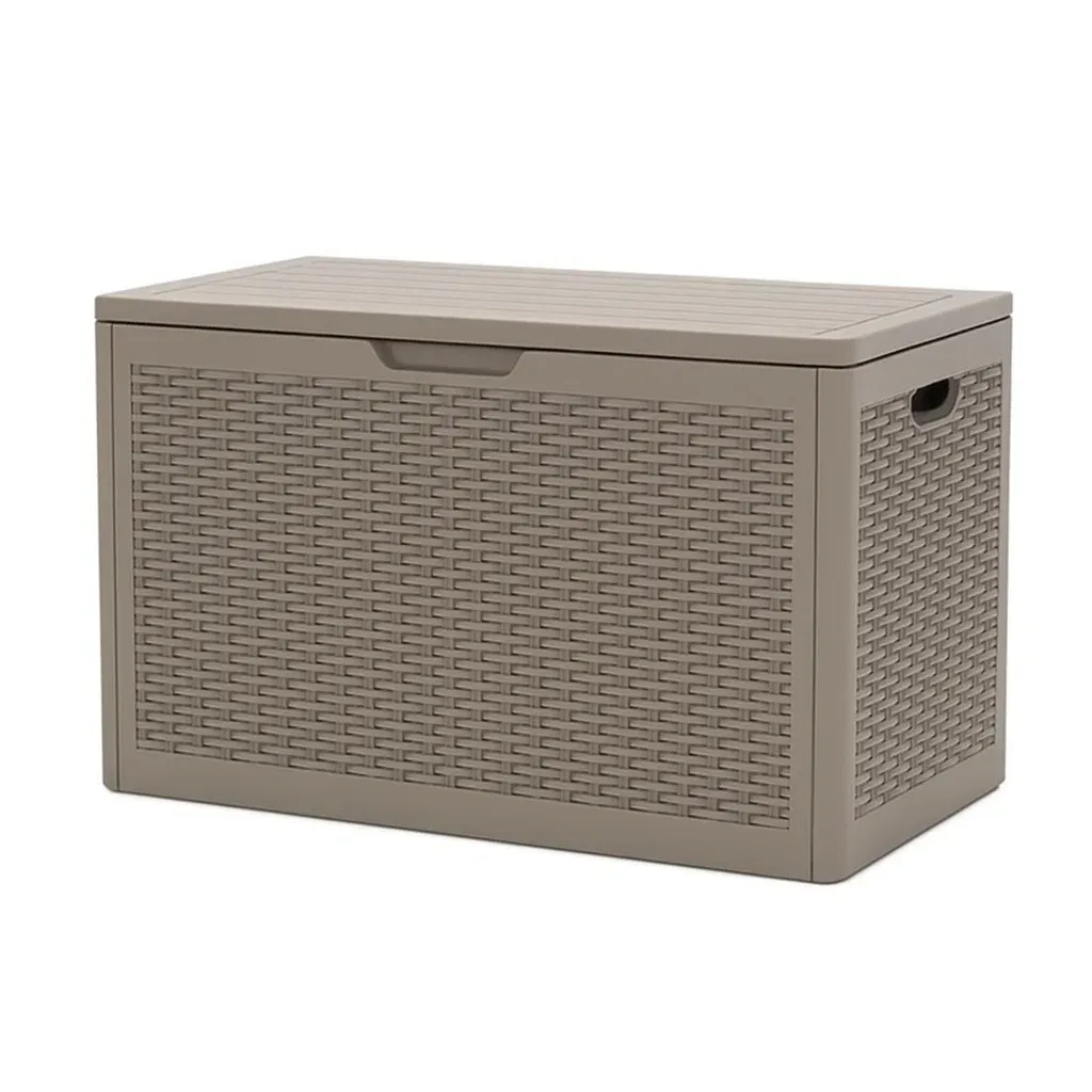 Coffre de rangement en plastique imitation rotin beige 117×45×57 cm