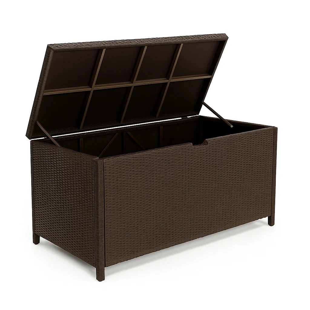 Coffre de rangement en résine tressée marron 120×60×60 cm