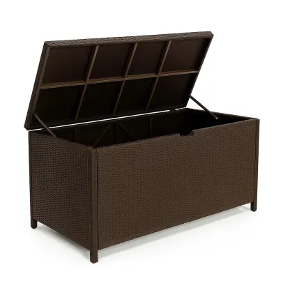 Coffre de rangement en résine tressée marron 120×60×60 cm