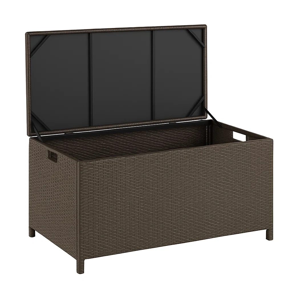 Coffre de rangement en résine tressée marron 119×56×60 cm