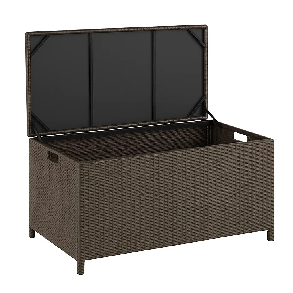 Coffre de rangement en résine tressée marron 119×56×60 cm