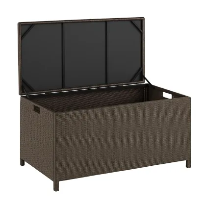 Coffre de rangement en résine tressée marron 119×56×60 cm