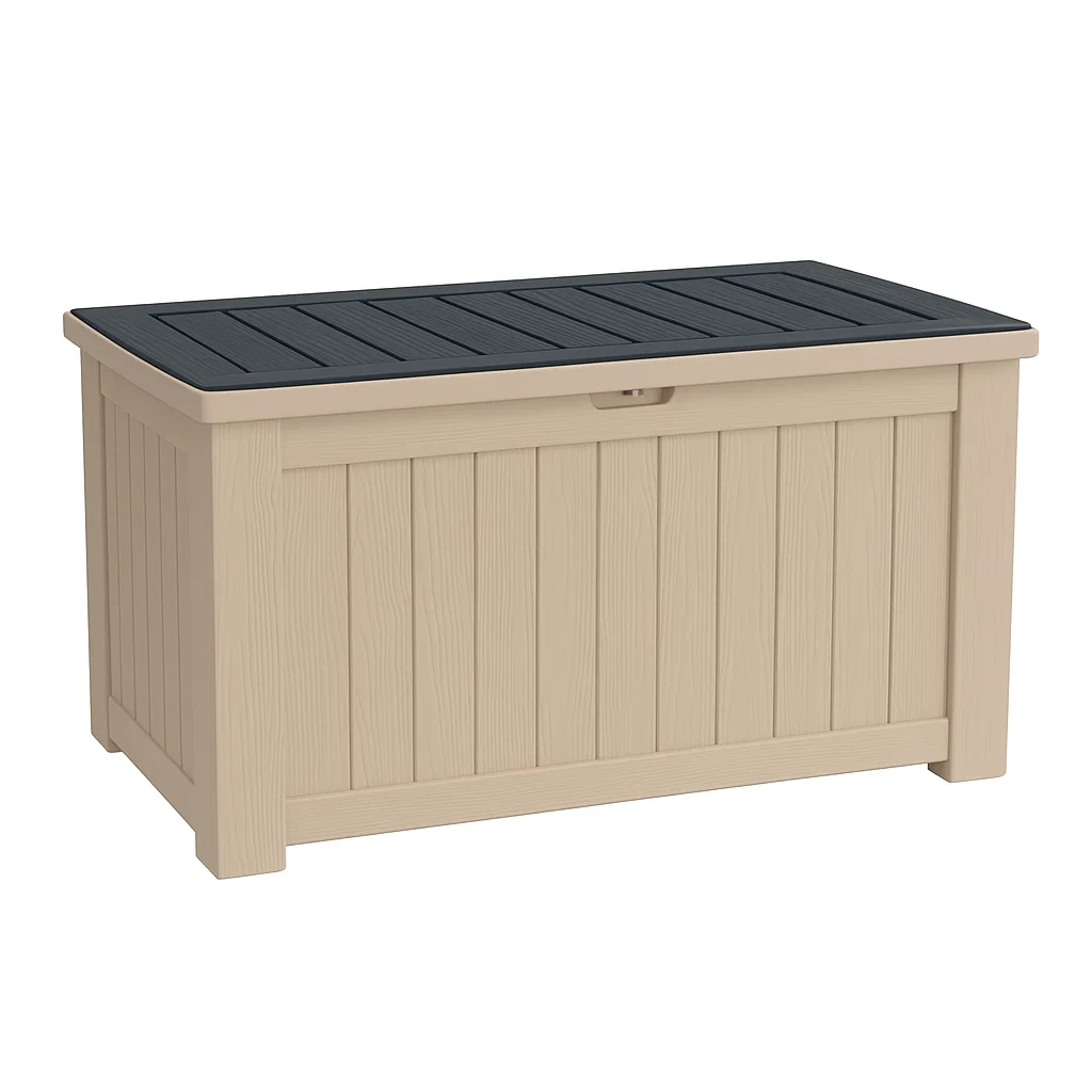 Coffre de rangement en plastique beige et noir 117×45×57 cm