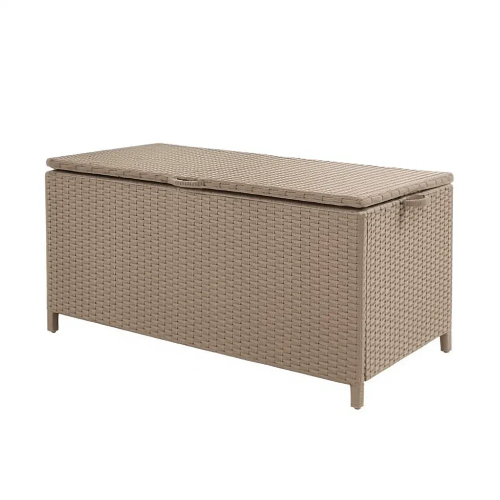 Coffre de rangement en plastique tressé beige 120×60×50 cm