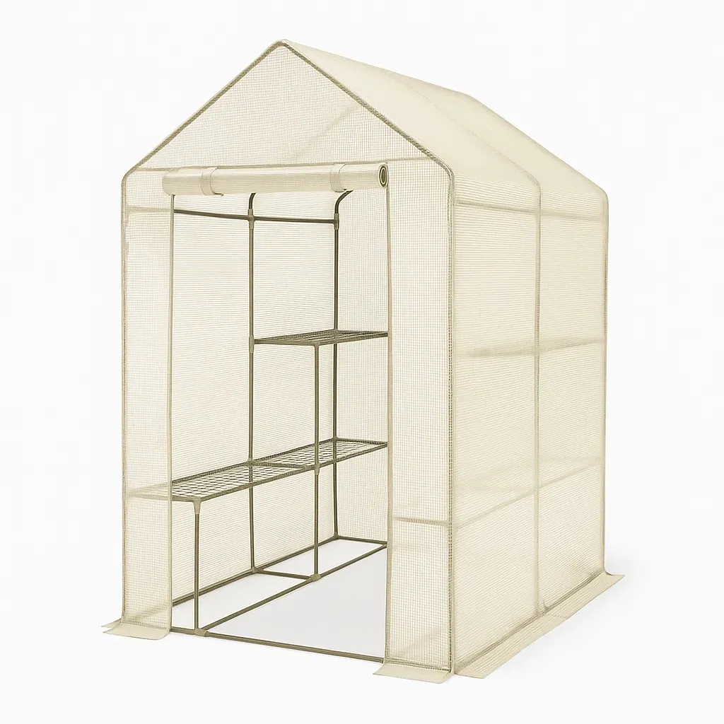 Serre en métal avec couverture en polyéthylène beige