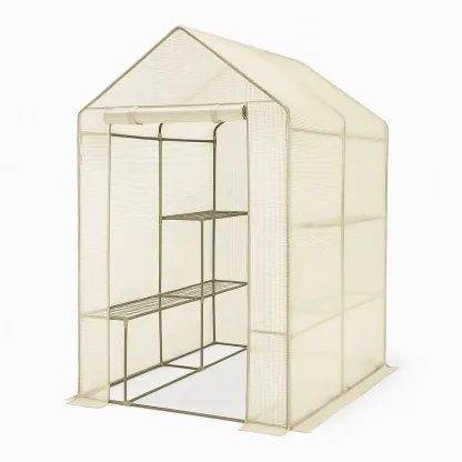 Serre en métal avec couverture en polyéthylène beige